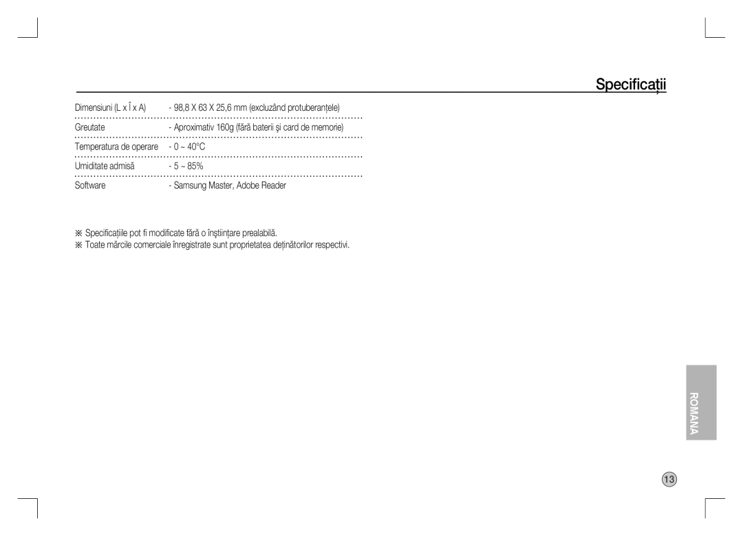 Samsung EC-S1060BBA/FR, EC-S1060BDA/E3, EC-S1060SDA/E3, EC-S1060SBA/E2, EC-S1060S01KFR, EC-S1060BBA/E2 manual Greutate, ~ 40C 