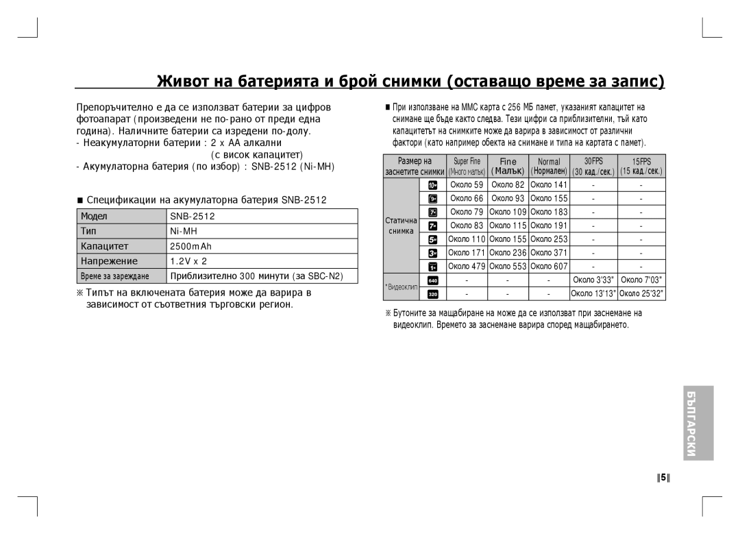 Samsung EC-S1060BDB/AS, EC-S1060BDA/E3, EC-S1060SDA/E3 manual Живот на батерията и брой снимки оставащо време за запис 