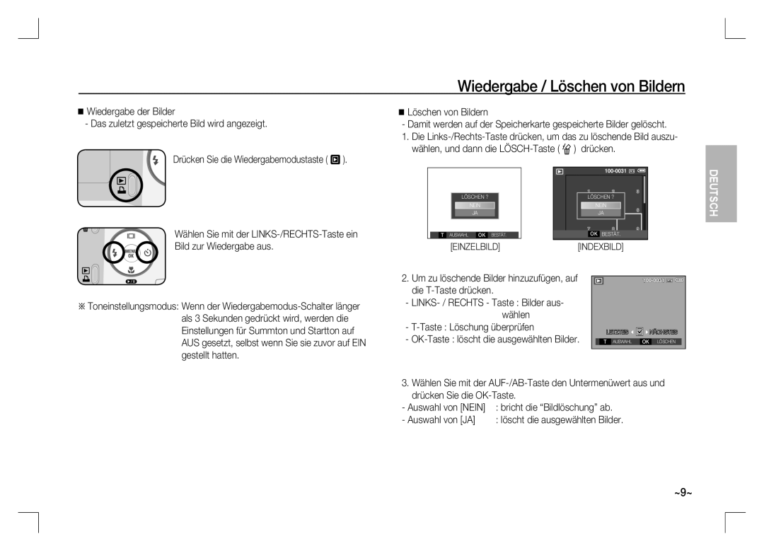 Samsung EC-S1060SBA/LV, EC-S1060BDA/E3, EC-S1060SDA/E3, EC-S1060SBA/E2 manual Wiedergabe / Löschen von Bildern, Einzelbild 