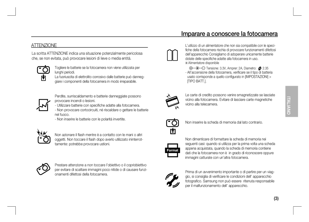 Samsung EC-S1060BBA/LV, EC-S1060BDA/E3, EC-S1060SDA/E3, EC-S1060SBA/E2, EC-S1060S01KFR, EC-S1060BBA/E2 manual Attenzione 