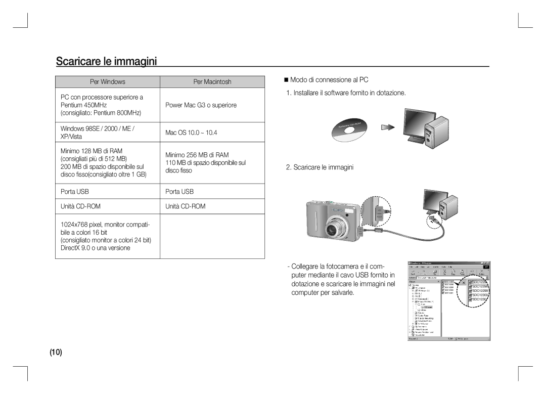 Samsung EC-S1060SBA/FR Scaricare le immagini, Porta USB Unità CD-ROM, Bile a colori 16 bit, DirectX 9.0 o una versione 