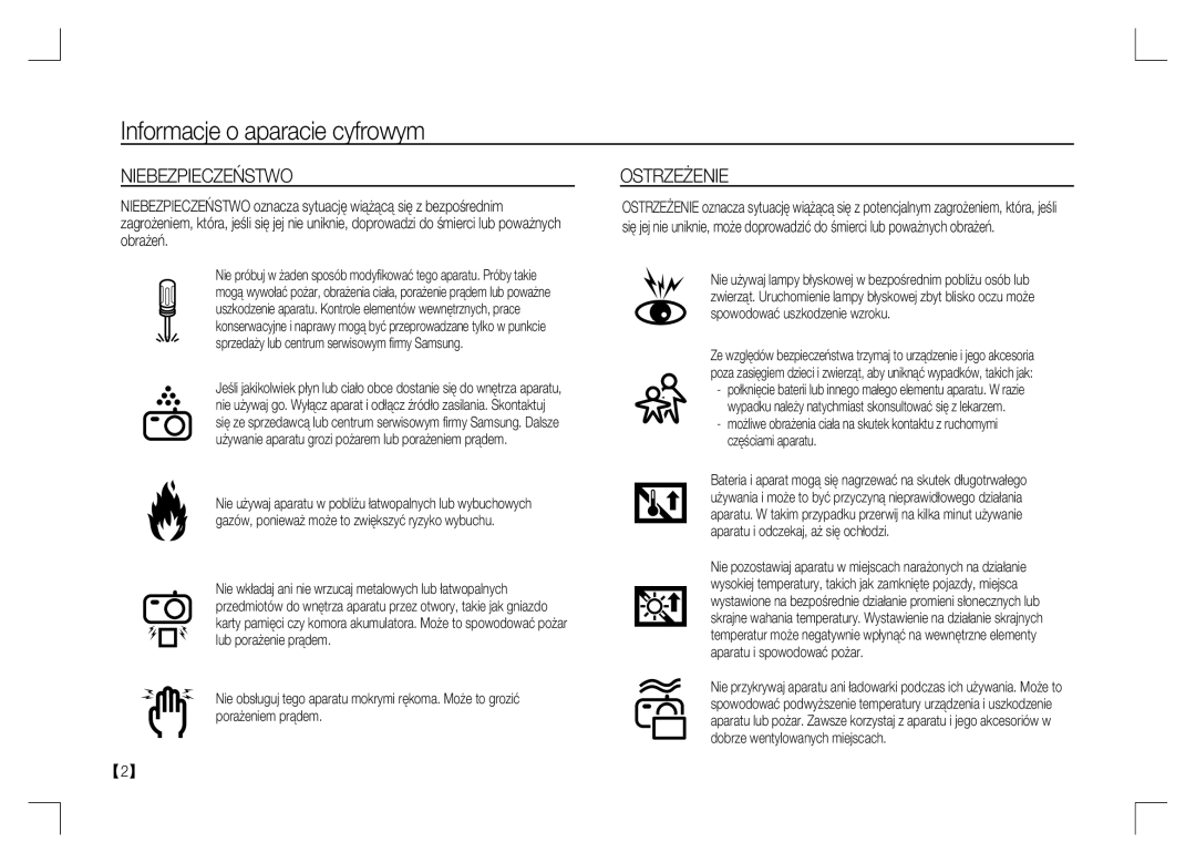 Samsung EC-S1060BBB/E1, EC-S1060BDA/E3, EC-S1060SDA/E3, EC-S1060SBA/E2, EC-S1060S01KFR manual Niebezpieczeństwo, Ostrzeżenie 