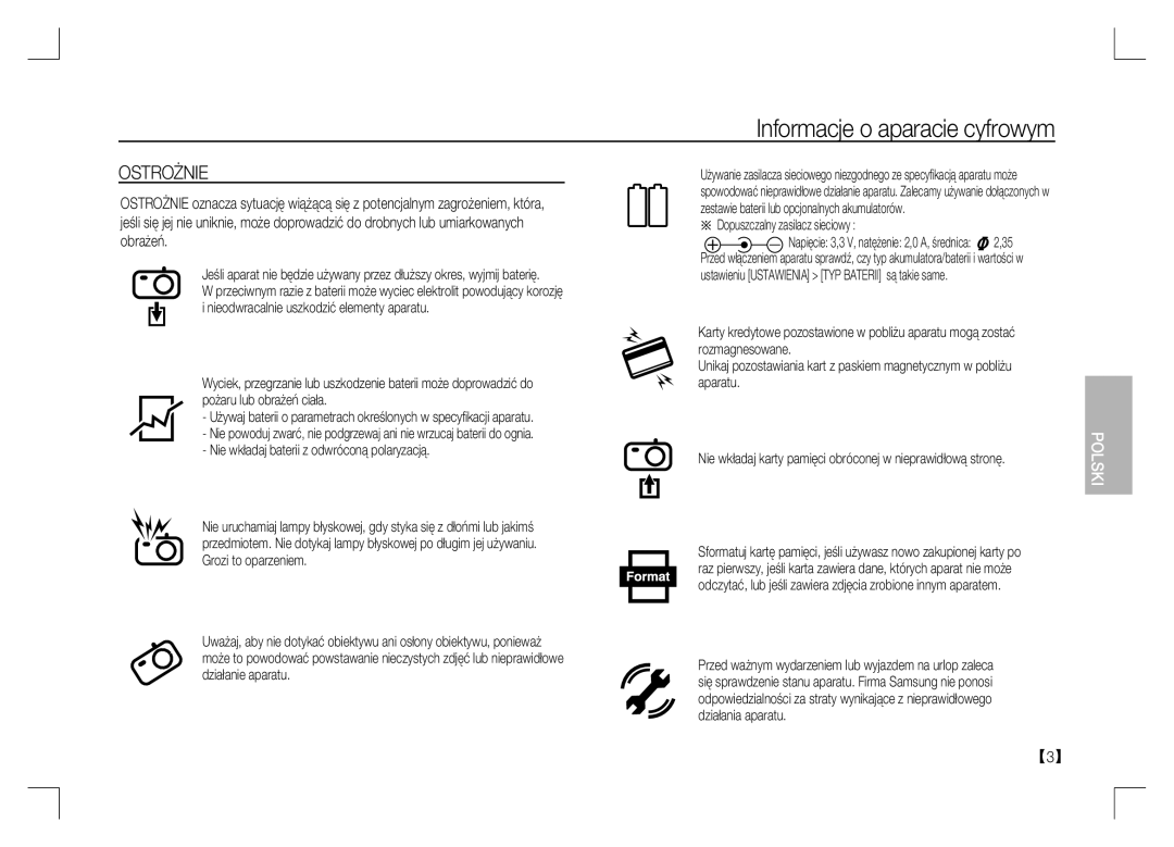 Samsung EC-S1060SDB/AS, EC-S1060BDA/E3, EC-S1060SDA/E3, EC-S1060SBA/E2 manual Ostrożnie, Dopuszczalny zasilacz sieciowy 