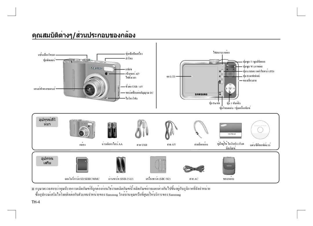 Samsung EC-S1060SDC/AS, EC-S1060BDA/E3, EC-S1060SDA/E3, EC-S1060SBA/E2 คุณสมบัติต่างๆ/ส่วนประกอบของกล้อง, ถ่านชาร์จSNB-2512 