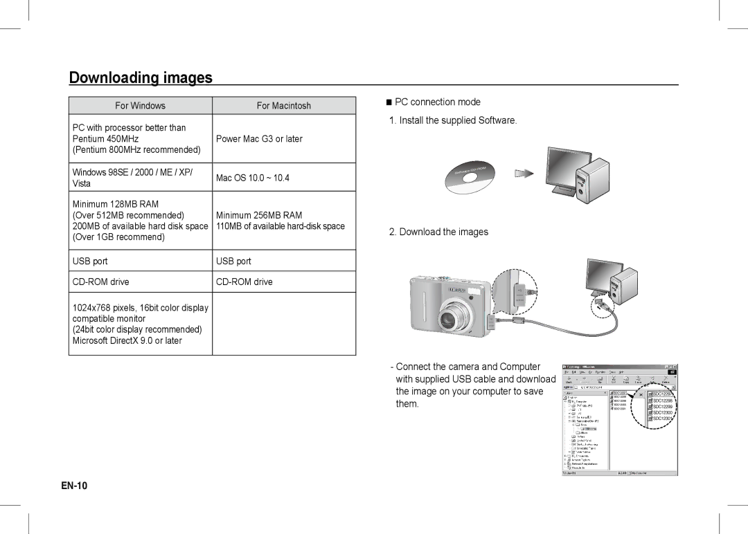 Samsung EC-S1060SBA/E1, EC-S1060BDA/E3, EC-S1060SDA/E3, EC-S1060SBA/E2, EC-S1060S01KFR, EC-S1060BBA/E2 manual Downloading images 