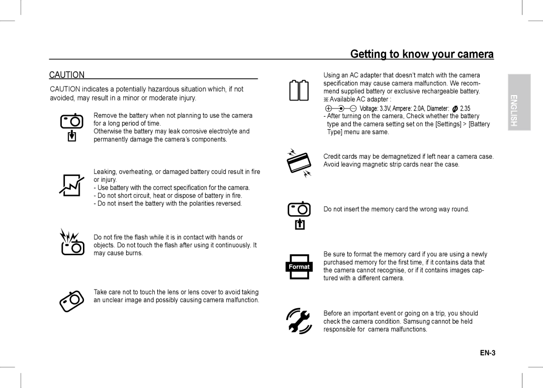 Samsung EC-S1060BBA/E2, EC-S1060BDA/E3 manual Available AC adapter, Do not insert the memory card the wrong way round 