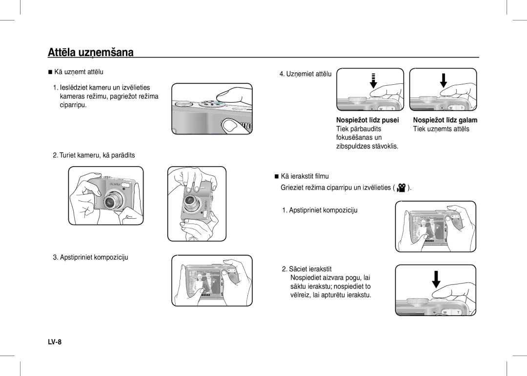 Samsung EC-S1060SDB/AS, EC-S1060BDA/E3, EC-S1060SDA/E3 manual Attēla uzņemšana, Tiek pārbaudīts, Tiek uzņemts attēls 