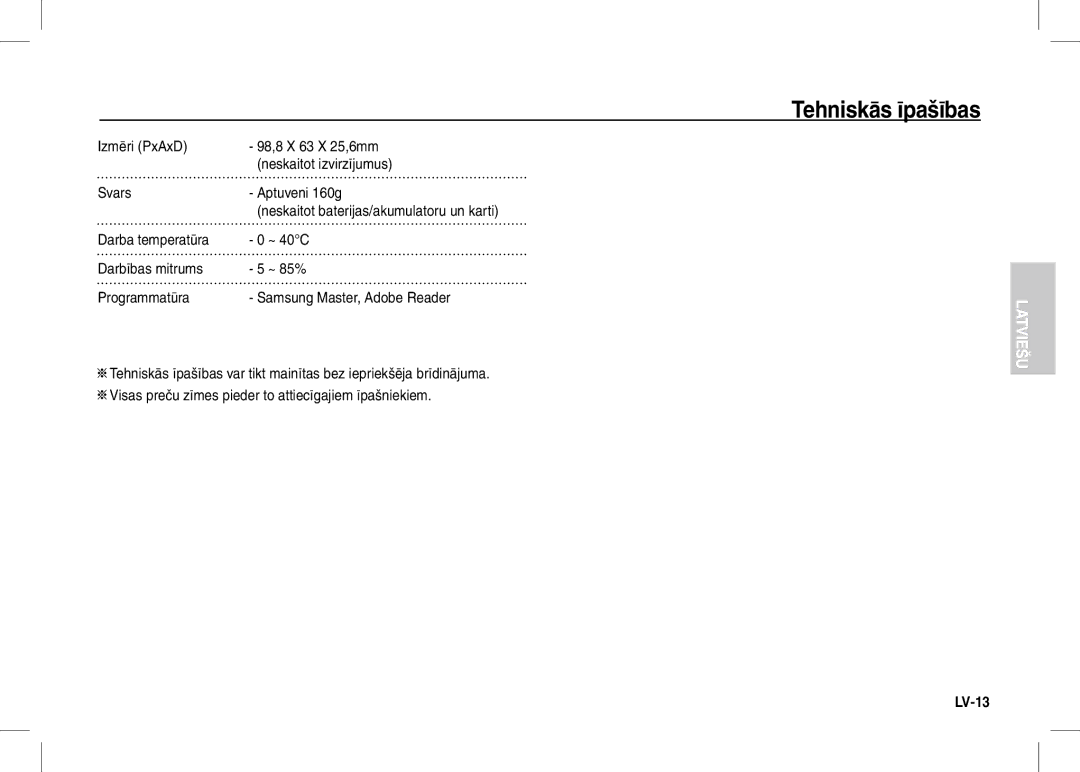 Samsung EC-S1060SBA/VN, EC-S1060BDA/E3, EC-S1060SDA/E3, EC-S1060SBA/E2, EC-S1060S01KFR, EC-S1060BBA/E2, EC-S1060SBA/FR LV-13 