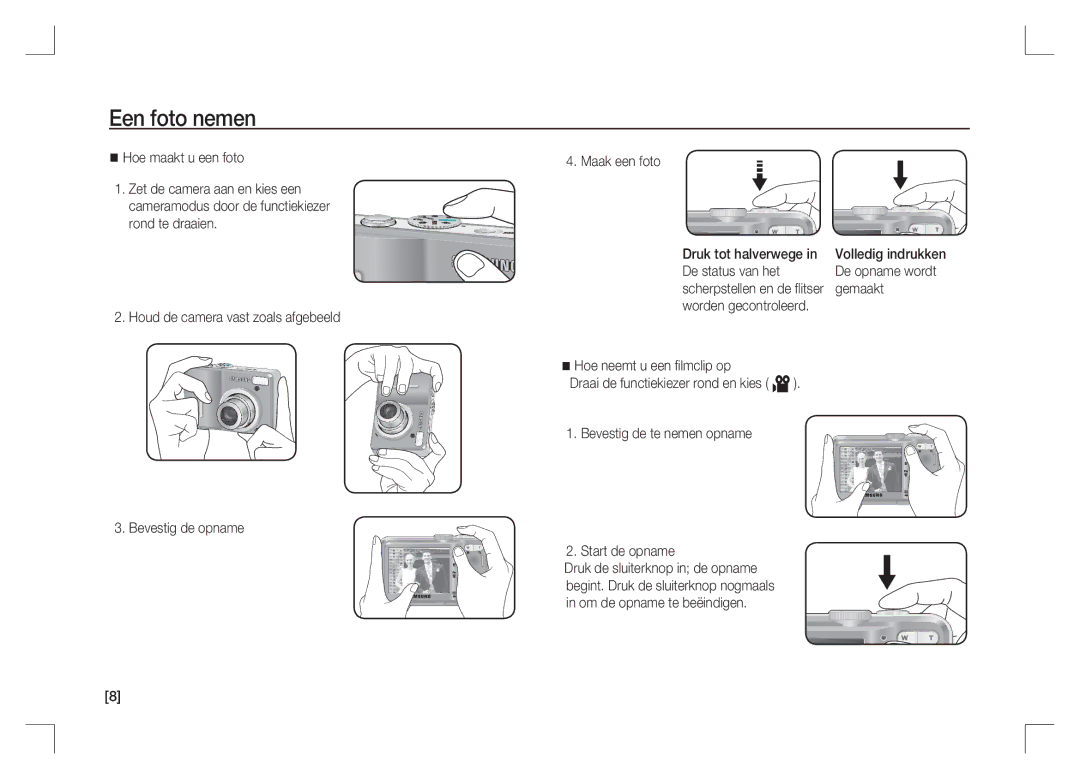 Samsung EC-S1065PBA/FR, EC-S1065SBA/FR Een foto nemen, De status van het, Gemaakt, Volledig indrukken, De opname wordt 