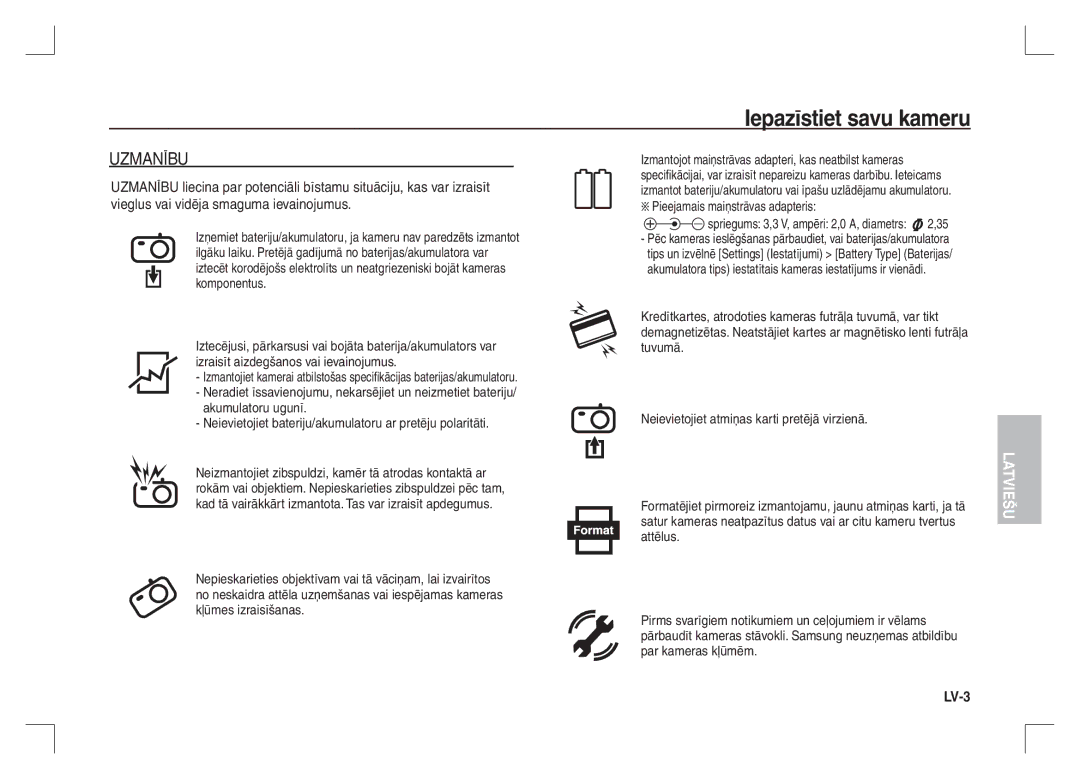 Samsung EC-S1065SBA/FR, EC-S1065PBA/FR manual Uzmanību, Pieejamais maiņstrāvas adapteris 