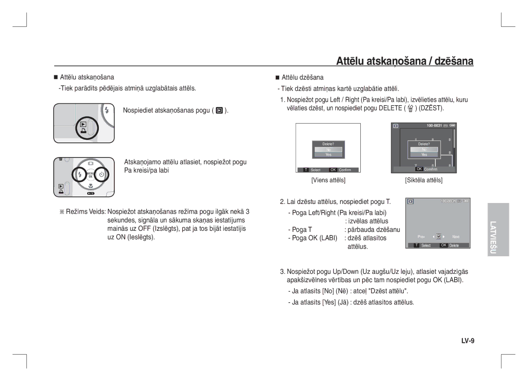 Samsung EC-S1065SBA/FR manual Attēlu atskaņošana / dzēšana, Nospiediet atskaņošanas pogu Î, Dzēš atlasītos, Attēlus 