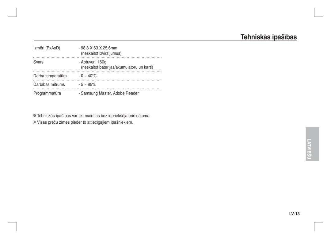 Samsung EC-S1065SBA/FR, EC-S1065PBA/FR manual LV-13 