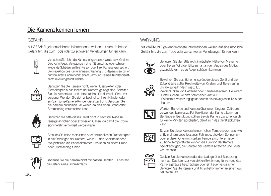 Samsung EC-S1065PBA/FR, EC-S1065SBA/FR manual Gefahr, Warnung 