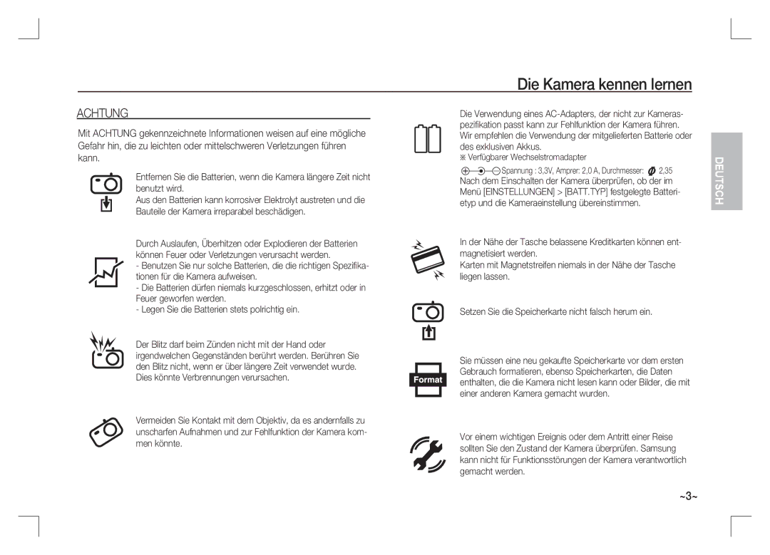 Samsung EC-S1065SBA/FR, EC-S1065PBA/FR manual Achtung 