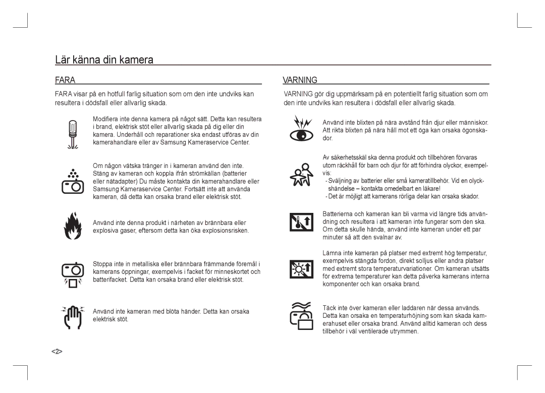 Samsung EC-S1065PBA/FR, EC-S1065SBA/FR manual Fara, Varning 