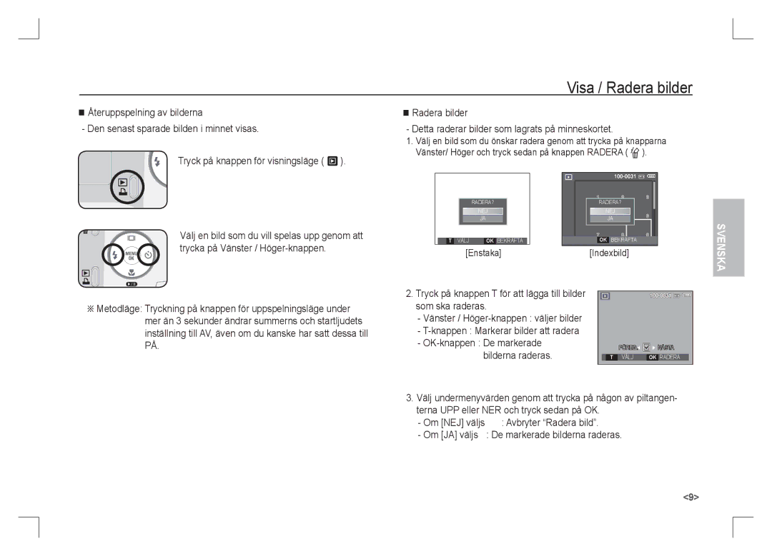 Samsung EC-S1065SBA/FR manual Visa / Radera bilder, Tryck på knappen för visningsläge Î, Avbryter Radera bild, Enstaka 