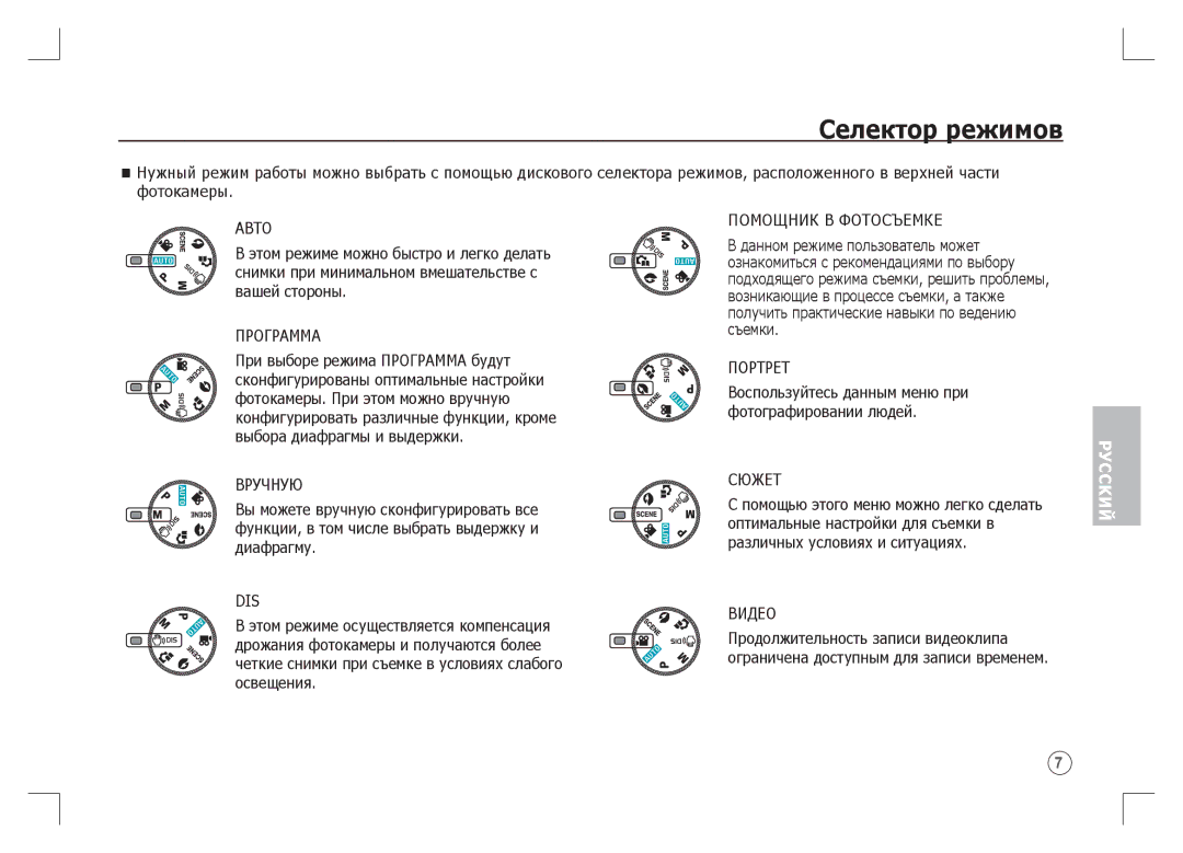 Samsung EC-S1065SBA/FR, EC-S1065PBA/FR manual Селектор режимов 