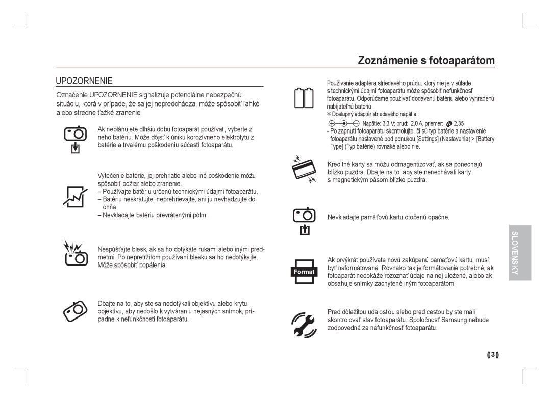 Samsung EC-S1065SBA/FR, EC-S1065PBA/FR manual Upozornenie, Dostupný adaptér striedavého napätia 