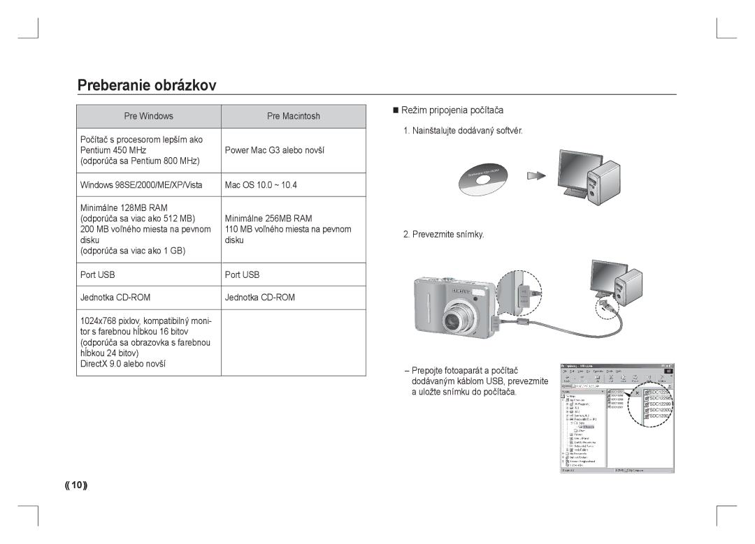 Samsung EC-S1065PBA/FR, EC-S1065SBA/FR manual Preberanie obrázkov, Režim pripojenia počítača 