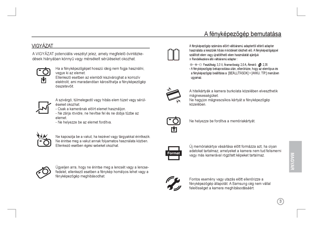 Samsung EC-S1065SBA/FR, EC-S1065PBA/FR manual Vigyázat 