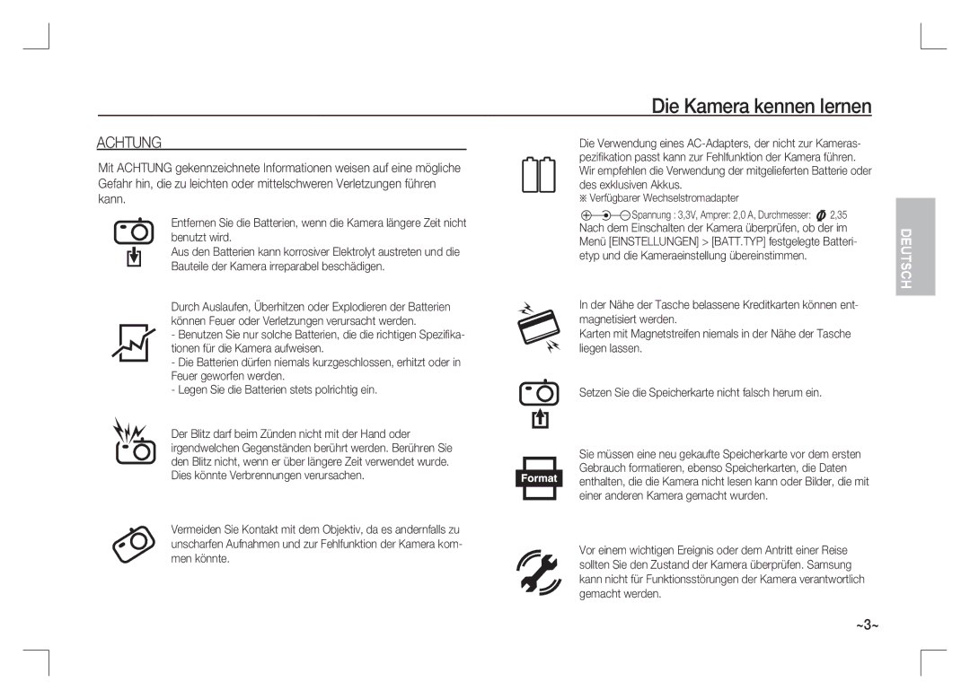 Samsung EC-S1065SBA/FR, EC-S1065PBA/FR manual Achtung 