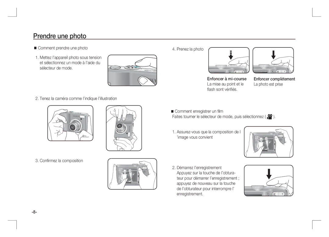 Samsung EC-S1065PBA/FR, EC-S1065SBA/FR manual Prendre une photo, Comment prendre une photo 