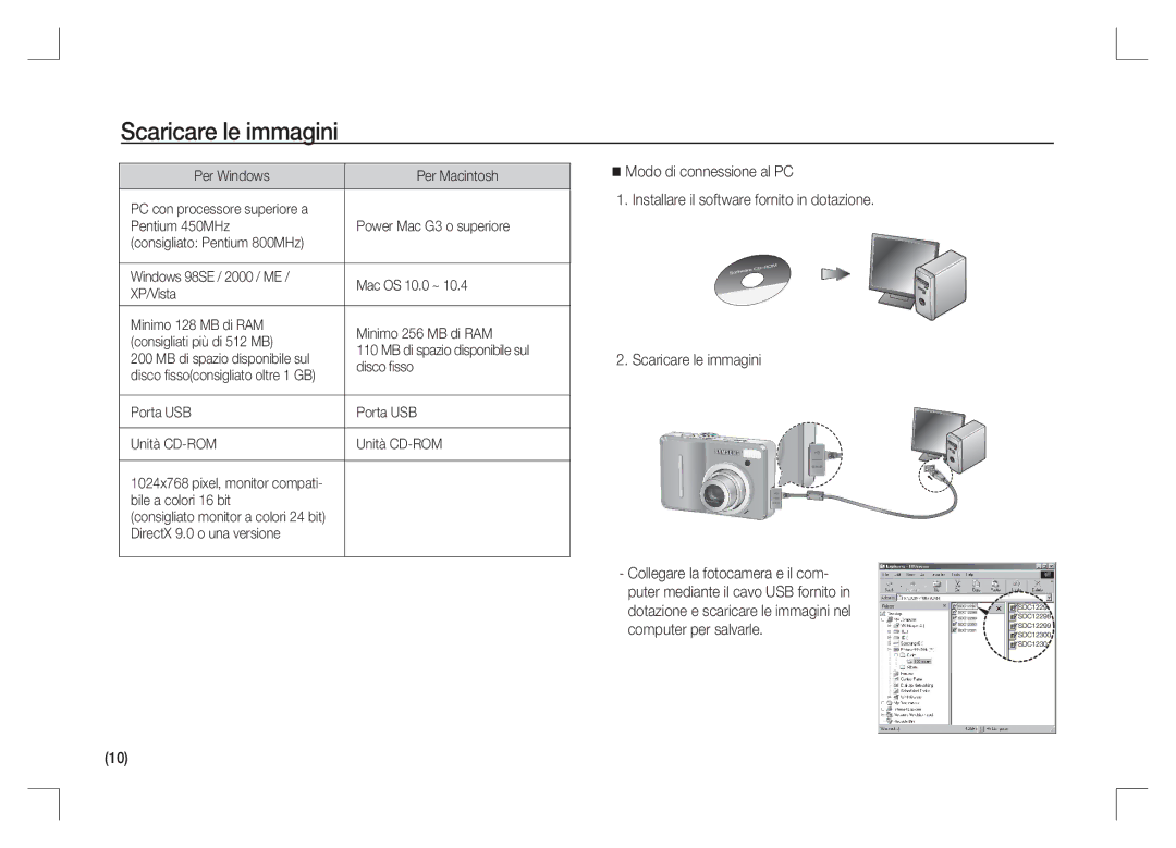 Samsung EC-S1065PBA/FR Scaricare le immagini, Porta USB Unità CD-ROM, Bile a colori 16 bit, DirectX 9.0 o una versione 