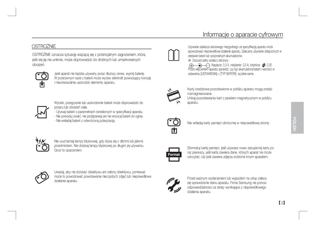 Samsung EC-S1065SBA/FR, EC-S1065PBA/FR manual Ostrożnie, Dopuszczalny zasilacz sieciowy 