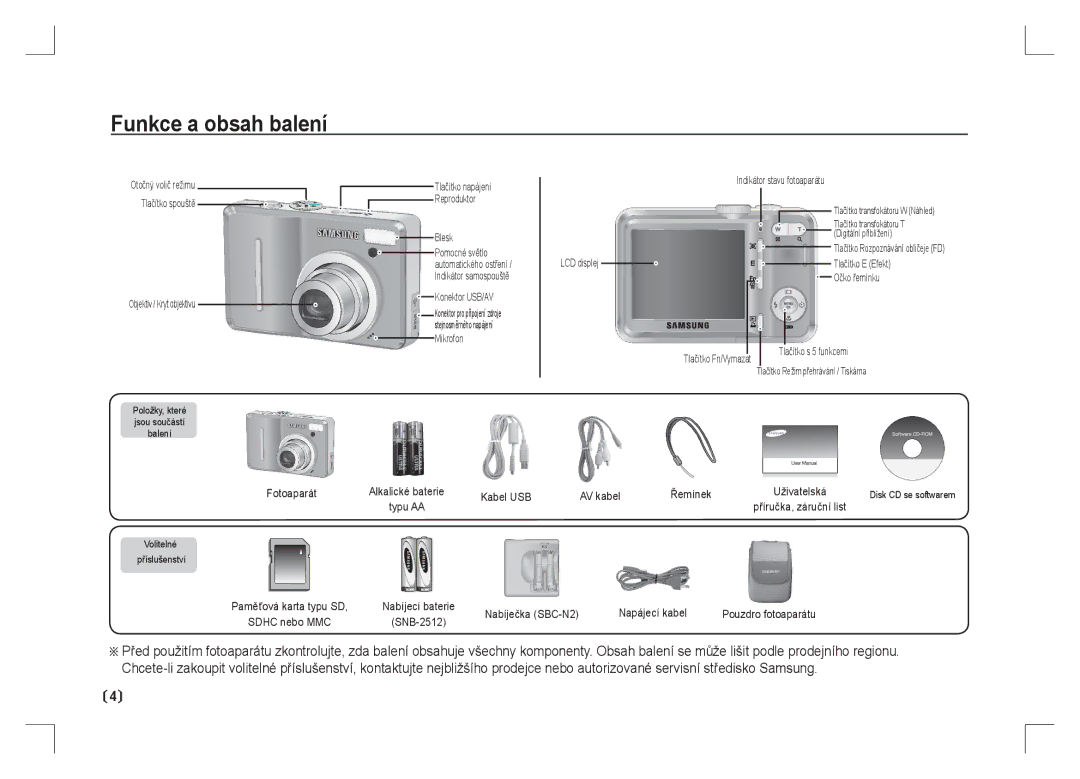 Samsung EC-S1065PBA/FR, EC-S1065SBA/FR manual Funkce a obsah balení 