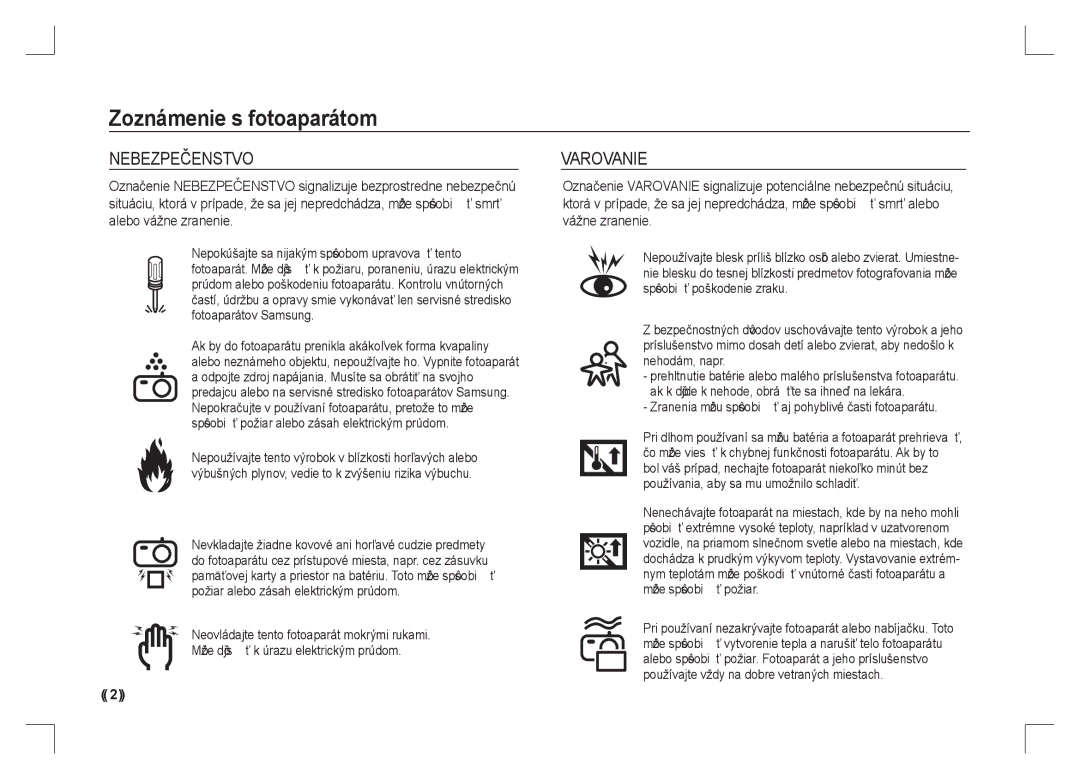 Samsung EC-S1065PBA/FR, EC-S1065SBA/FR Nebezpečenstvo, Varovanie, Zranenia môžu spôsobiť aj pohyblivé časti fotoaparátu 