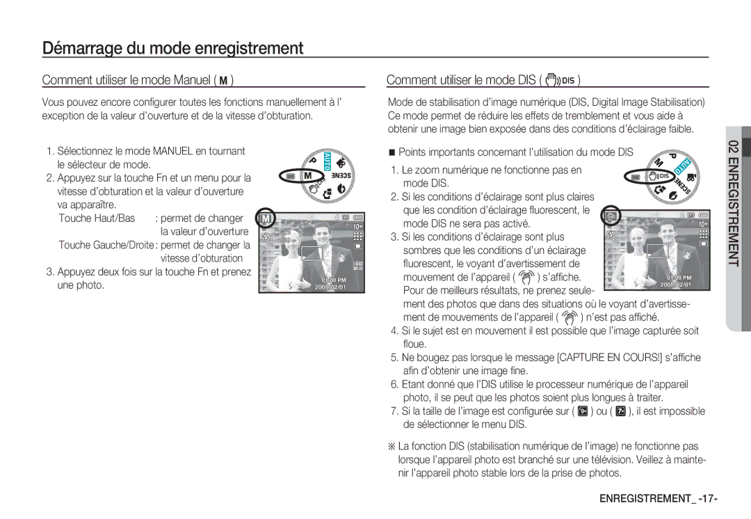 Samsung EC-S1065SBA/FR manual Comment utiliser le mode Manuel ¸, Appuyez deux fois sur la touche Fn et prenez une photo 