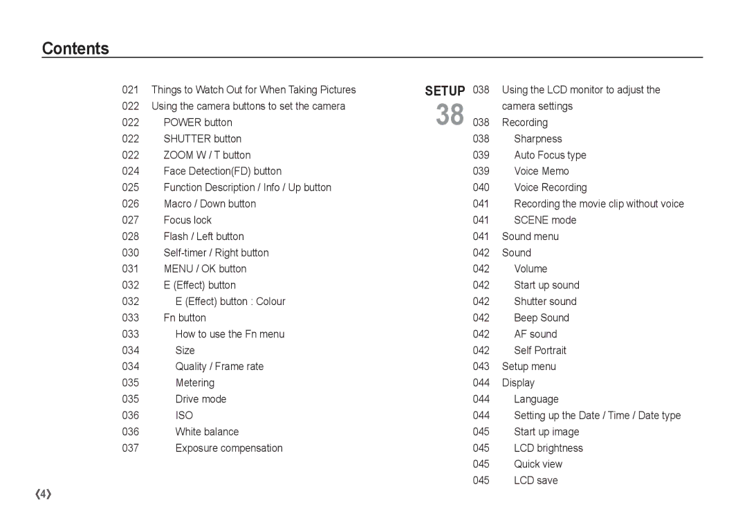 Samsung EC-S1065PBA/FR Things to Watch Out for When Taking Pictures, Power button Recording, Shutter button 038 Sharpness 