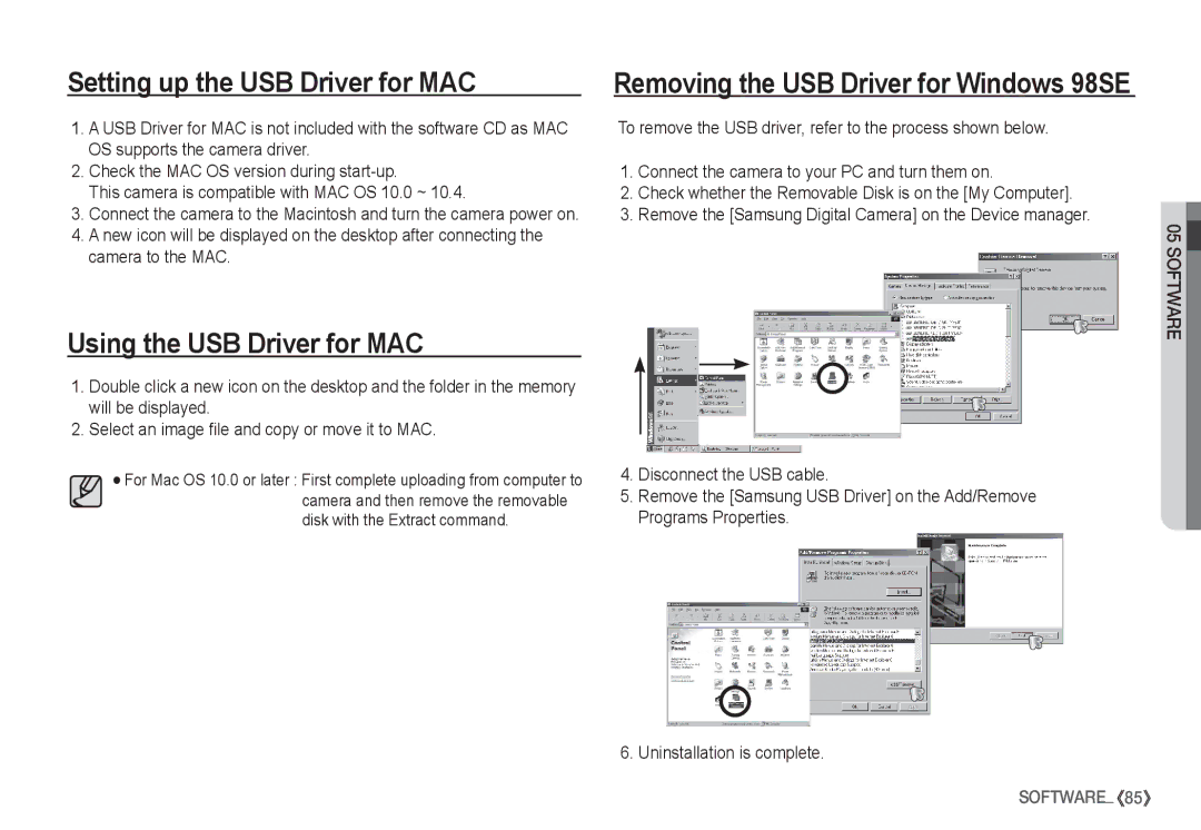 Samsung EC-S1065SBA/FR, EC-S1065PBA/FR manual Setting up the USB Driver for MAC, Using the USB Driver for MAC 