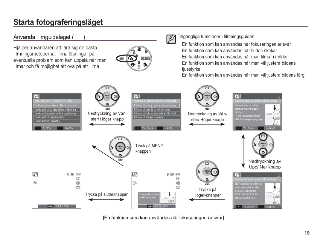 Samsung EC-S1070BBA/E2, EC-S1070WBA/E2, EC-S1070SBA/E2, EC-S1070PBA/E2 manual Använda ﬁlmguideläget ` 