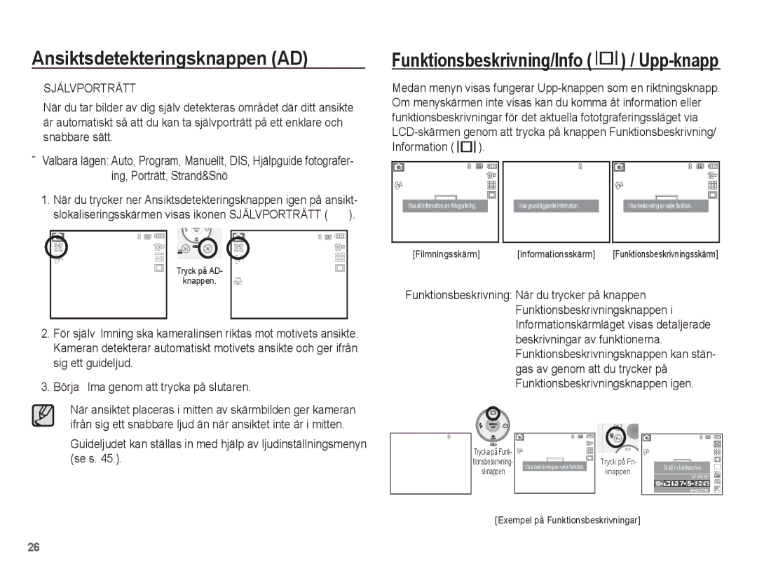 Samsung EC-S1070PBA/E2, EC-S1070BBA/E2, EC-S1070WBA/E2, EC-S1070SBA/E2 Funktionsbeskrivning/Info / Upp-knapp, Självporträtt 