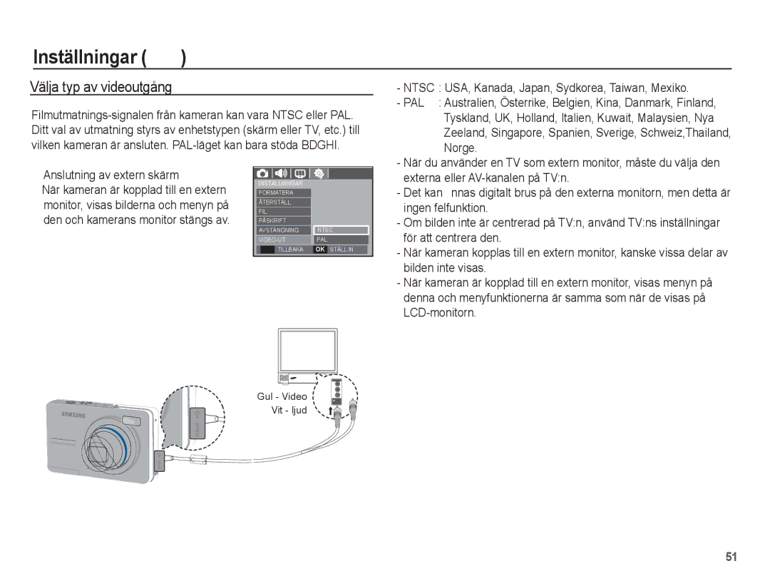 Samsung EC-S1070BBA/E2, EC-S1070WBA/E2, EC-S1070SBA/E2, EC-S1070PBA/E2 manual Välja typ av videoutgång 