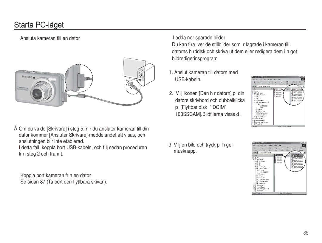 Samsung EC-S1070SBA/E2, EC-S1070BBA/E2 manual Ansluta kameran till en dator, Välj en bild och tryck på höger musknapp 