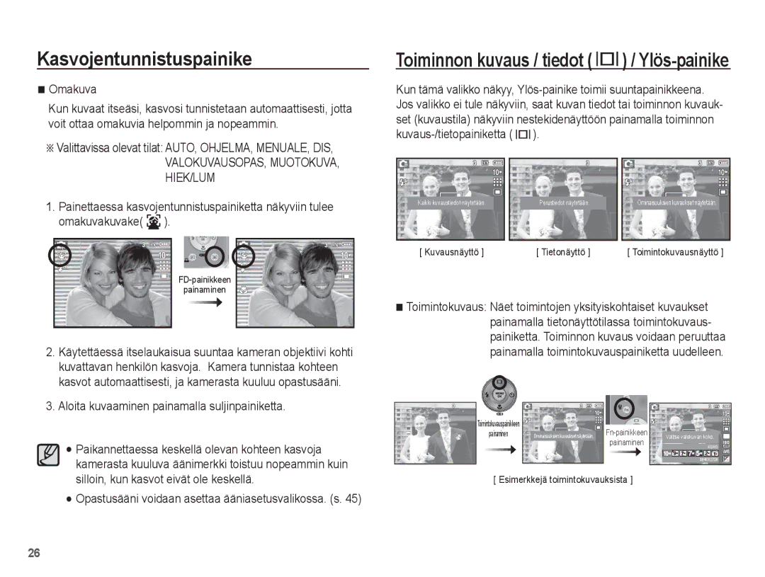 Samsung EC-S1070PBA/E2, EC-S1070BBA/E2, EC-S1070WBA/E2, EC-S1070SBA/E2 manual Toiminnon kuvaus / tiedot / Ylös-painike 