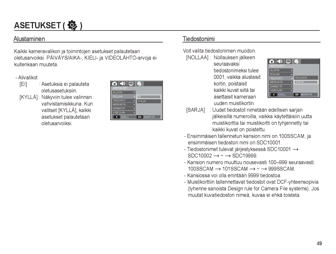 Samsung EC-S1070SBA/E2, EC-S1070BBA/E2, EC-S1070WBA/E2, EC-S1070PBA/E2 manual Alustaminen, Tiedostonimi 