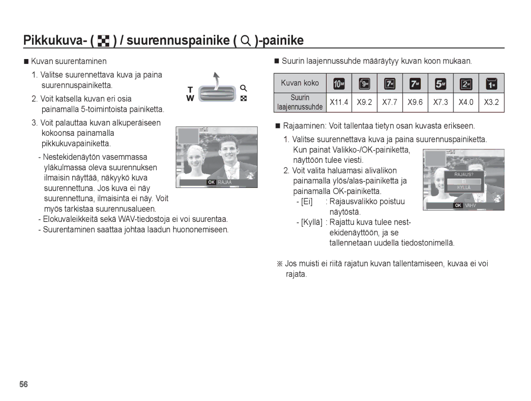 Samsung EC-S1070WBA/E2 Pikkukuva- º / suurennuspainike í -painike, Näyttöön tulee viesti Voit valita haluamasi alivalikon 