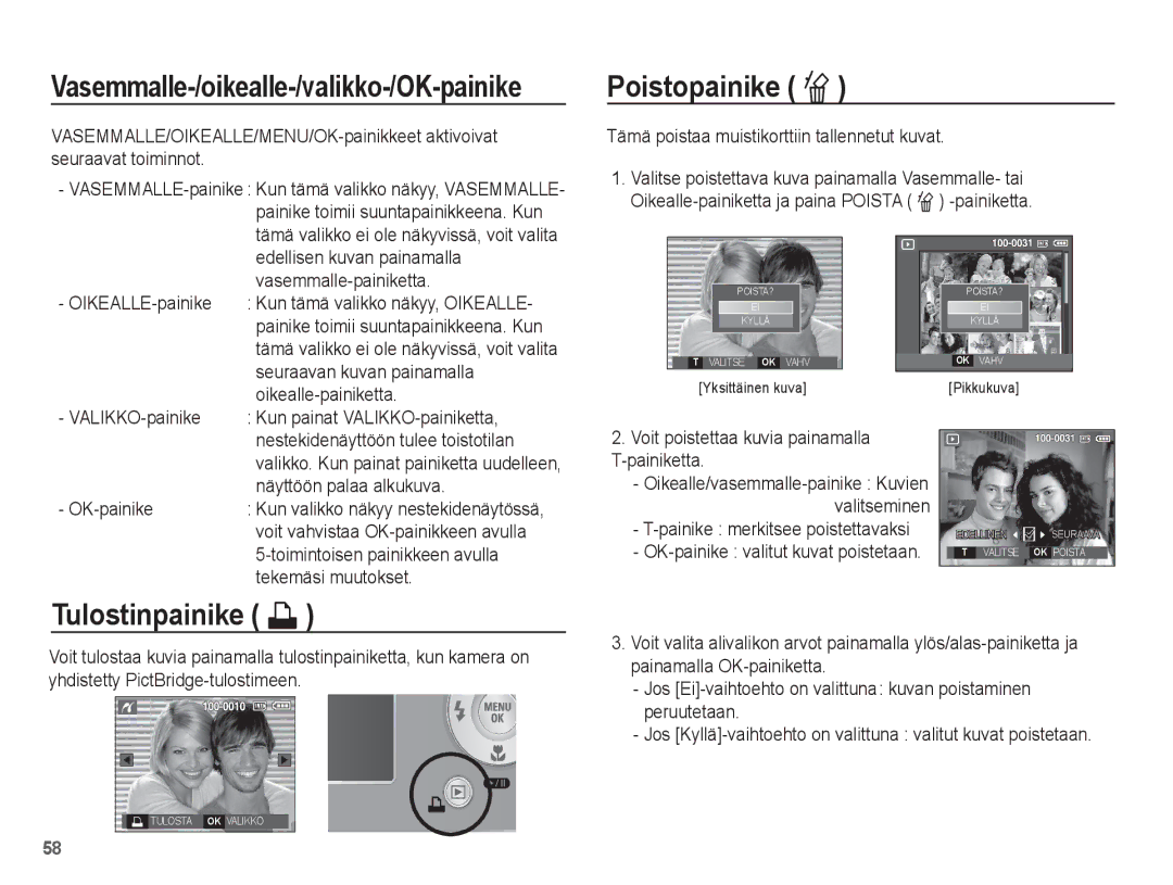 Samsung EC-S1070PBA/E2, EC-S1070BBA/E2, EC-S1070WBA/E2, EC-S1070SBA/E2 manual Poistopainike Õ, Tulostinpainike » 