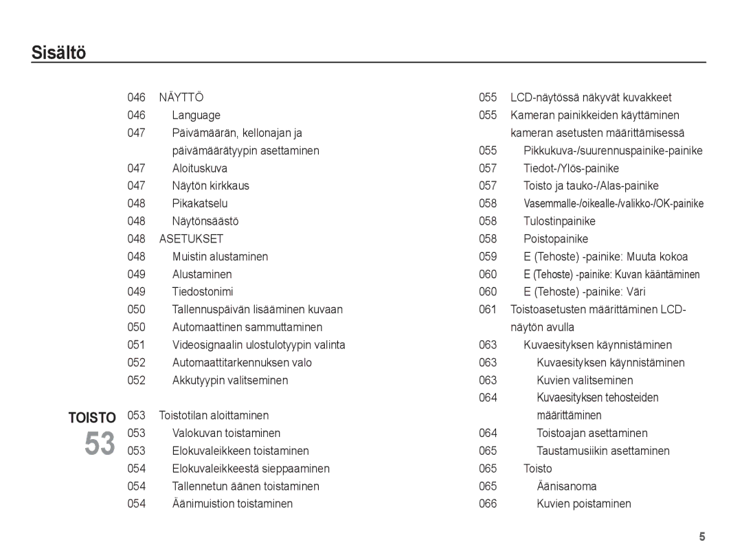 Samsung EC-S1070SBA/E2 LCD-näytössä näkyvät kuvakkeet 046 Language, 047 Päivämäärän, kellonajan ja, Alustaminen 060 