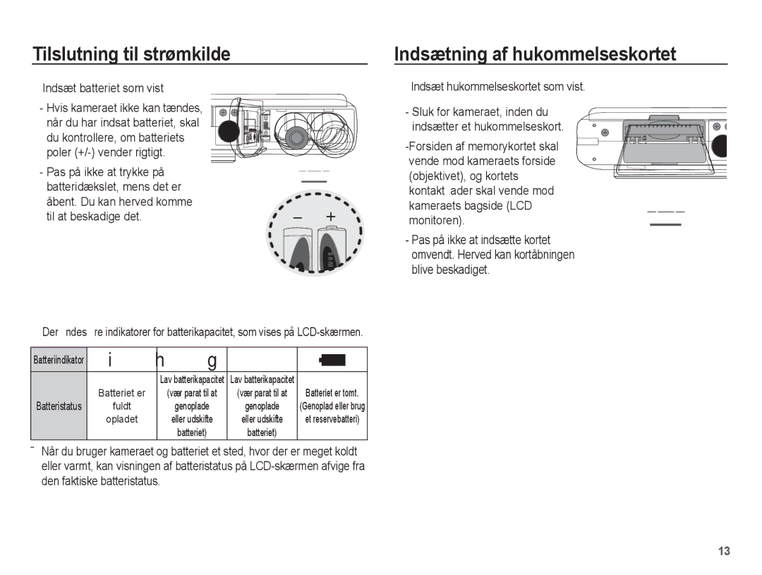 Samsung EC-S1070SBA/E2, EC-S1070BBA/E2, EC-S1070WBA/E2 Indsætning af hukommelseskortet, Indsæt hukommelseskortet som vist 