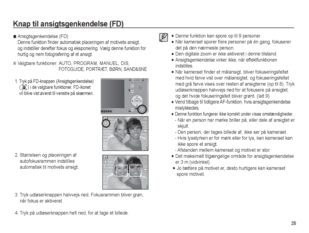 Samsung EC-S1070SBA/E2, EC-S1070BBA/E2, EC-S1070WBA/E2, EC-S1070PBA/E2 Knap til ansigtsgenkendelse FD, Ansigtsgenkendelse FD 