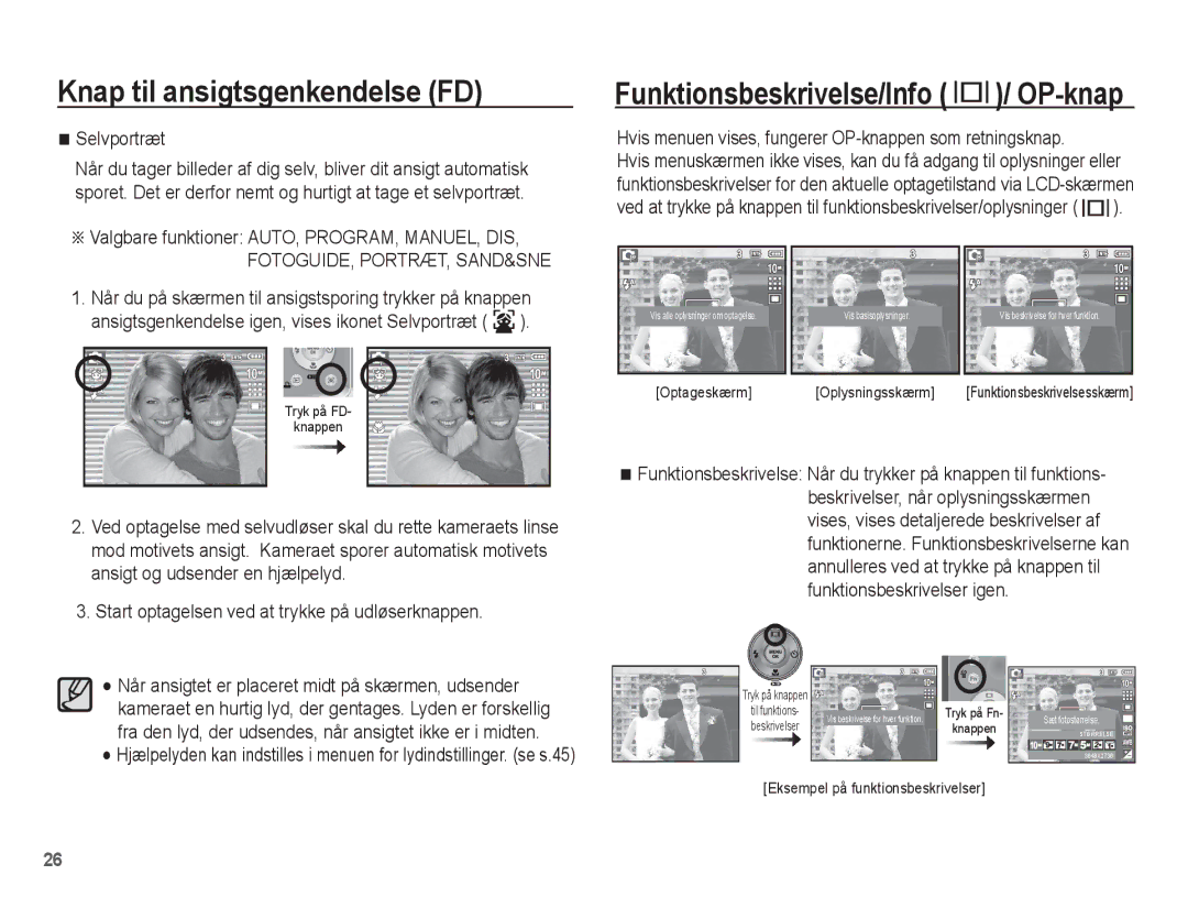 Samsung EC-S1070PBA/E2, EC-S1070BBA/E2, EC-S1070WBA/E2 manual Når du på skærmen til ansigstsporing trykker på knappen 