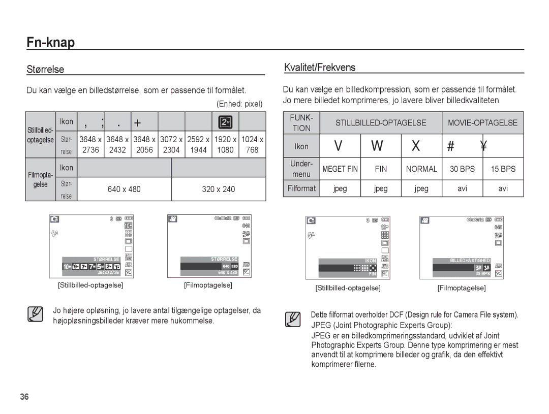 Samsung EC-S1070WBA/E2, EC-S1070BBA/E2 Størrelse, Kvalitet/Frekvens, FUNK- STILLBILLED-OPTAGELSE MOVIE-OPTAGELSE Tion, Fin 