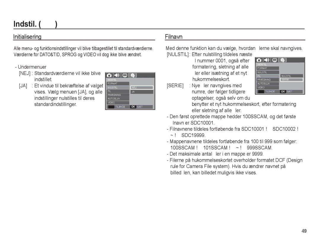 Samsung EC-S1070SBA/E2, EC-S1070BBA/E2 manual Initialisering, Filnavn, Hukommelseskort, Serie Nye ﬁler navngives med 