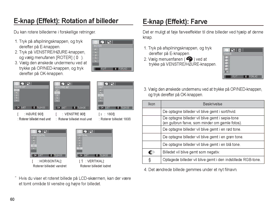 Samsung EC-S1070WBA/E2, EC-S1070BBA/E2, EC-S1070SBA/E2, EC-S1070PBA/E2 Knap Effekt Rotation af billeder, Knap Effekt Farve 