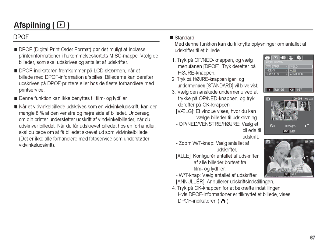 Samsung EC-S1070BBA/E2, EC-S1070WBA/E2, EC-S1070SBA/E2 manual Billede til, Udskrift Zoom W/T-knap Vælg antallet af Udskrifter 