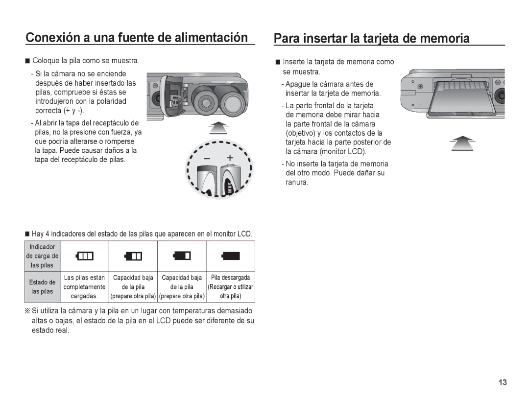 Samsung EC-S1070PBE/ZA, EC-S1070BBA/FR Para insertar la tarjeta de memoria, Inserte la tarjeta de memoria como se muestra 